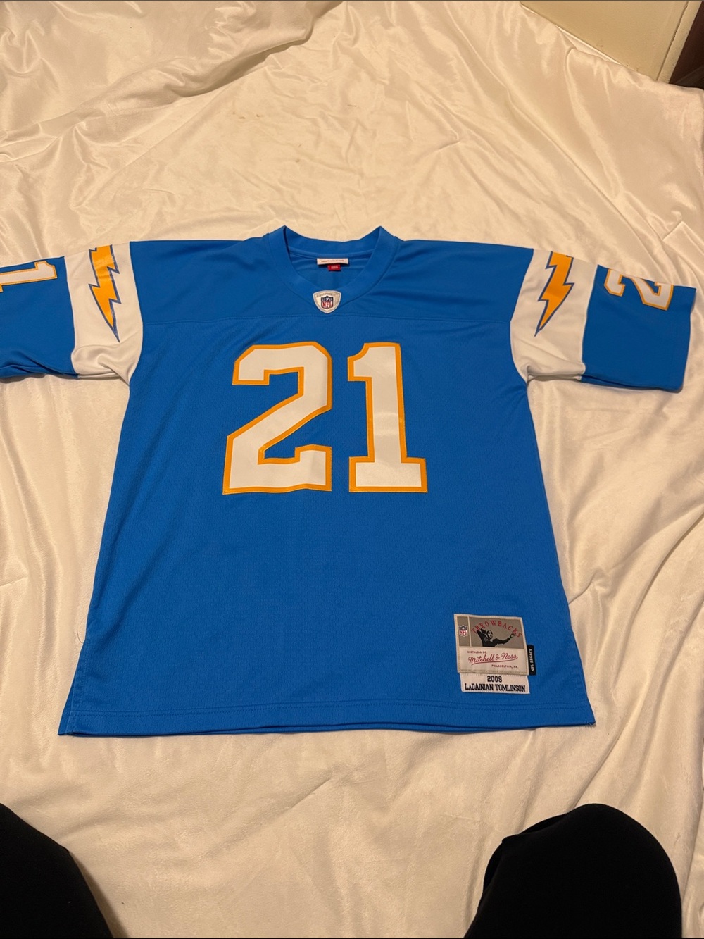 Mitchell & Ness Royal Blue #21 Football Jersey with White and Gold Trim